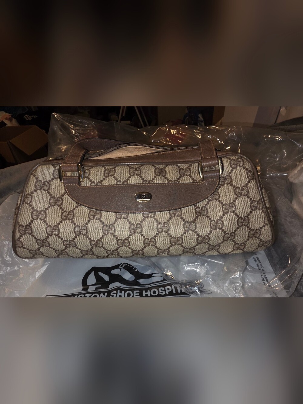 Gucci Beige Brown GG Monogram Shoulder Bag